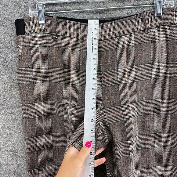 H&M Pants Women 14 Gray Plaid High Rise Flat Front Pull On Straight Chino Casual - Picture 6 of 10
